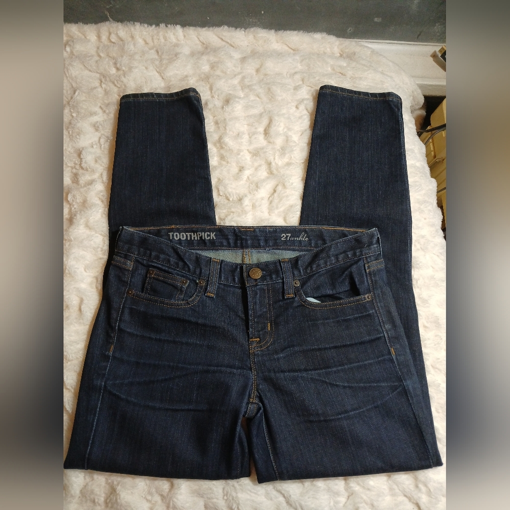 J. Crew Toothpick Ankle Skinny Jeans Dark Wash Stretch Distressed Size 27